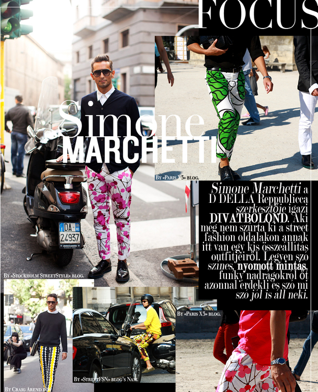 Simone Marchetti és a színes nyomott mintás nadrágjai